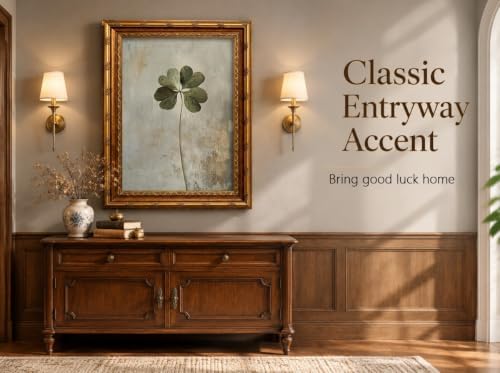 Vintage Gold Framed Vintage Plant Wall Art Four-leaf clover Canvas Wall Decor Retro Shamrocks Poster Print Artwork Patrick's Day painting Picture for Home Living Bedroom Farmhouse Hallway - Image 4