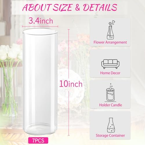 7pcs Glass Cylinder Vases for Centerpieces - 10 Inch Tall Glass Vases for Flower, Clear Flower Vase Bulk Floating Candle Vase for Table Centerpiece Wedding Home Décor - Image 2
