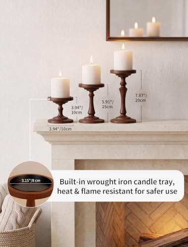 NUPTIO Wooden Pillar Candle Holders: Set of 3 Vintage Candle Stands - Image 2