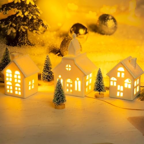 Mwfus 7 Pcs Christmas Miniature Porcelain Village Sets with LED Lights - Image 7