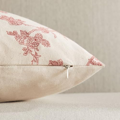 2 Pack French Floral Throw Pillow Covers 24x24in, Red/Cream - Image 3