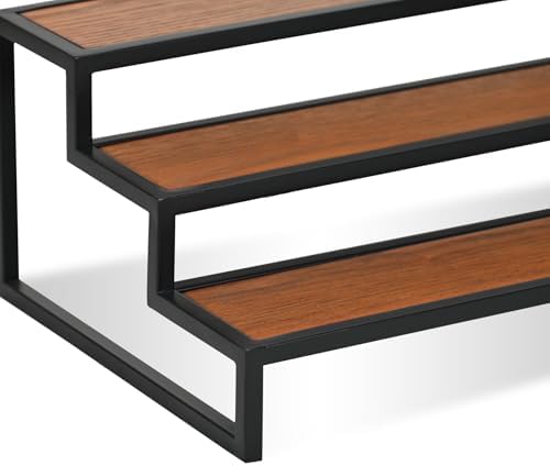 15" Black and Brown Metal and Solid Wood Handmade Three Tier Tray - Image 7