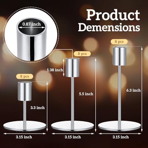 Sieral Candle Holders Bulk Taper Candlesticks Holders Set Modern Decorative Metal Candelabras for Wedding Anniversary Home Dinning Table Centerpiece Xmas Party Decor(Silver,24 Pcs) - Image 2