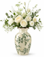 Ceramic Vase for Flowers, 9 Inch Vintage Rustic Floral Vase with Crackle Glaze, Octagonal Hand-Painted Green Vine Vase, Farmhouse Decorative Vase for Living Room, Bedroom, Entryway, Table Centerpiece by Vimour