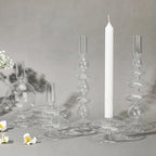 Rtteri 5 Pcs Glass Candlestick Holders Colorful Glass Taper Candle Stand Groovy Candlestick Wavy Boho Chic Clear Bases Holders Elegant Vase for Home Party Centerpiece(Clear) by Rtteri