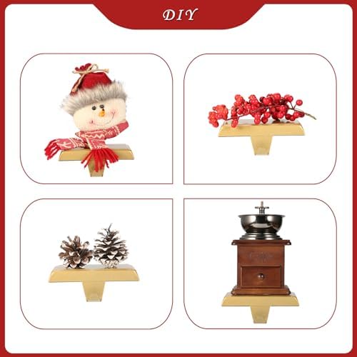 Sunshane 6 Pieces Christmas Stocking Holders Mantel Stocking Hanger Hooks Fireplace Mantle Metal Hang Bases for Xmas Party Decorations (Gold) - Image 5