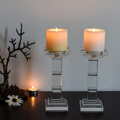 Kitcom Crystal Candlestick Holders for Home Decor Pack of 2, Crystal Pillar/Taper Candle Holder Table Centerpieces for Party and Wedding Decoration(8.6inch Tall), Clear - Image 5