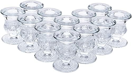 Hosley Set of 24 Glass Taper Candle Holders – Clear Candlestick Holder Set for Weddings, Table Centerpieces, Dinner & Home Décor (2.5” H) by HOSLEY