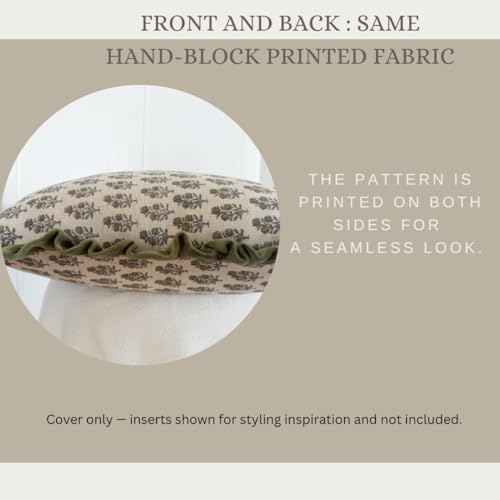 Palm & Loom 100% Cotton Linen Cushion Cover - Aira Decorative Throw Pillow Case with Moss Green & Grey with Ruffle - Modern Traditional Living Room, Bedroom Pillow Cover (Dara, 20" x 20" (Pack of 1)) - Image 5