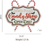 Christmas Metal Wall Sign Xmas Front Door Hanger Sign Festival Candy Cane Plaque Wall Decor Christmas Welcome Wall Mounted Decor for Indoor Outdoor Garden Porch Holiday 15.75"x13.58" - Image 2