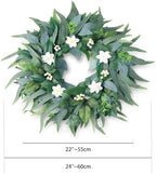Petalivebloom 22-Inch Eucalyptus Wreath with White Flowers, Front Door - Image 2