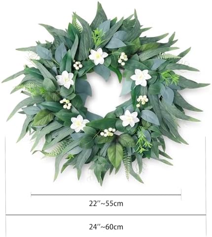 Petalivebloom 22-Inch Eucalyptus Wreath with White Flowers, Front Door - Image 2