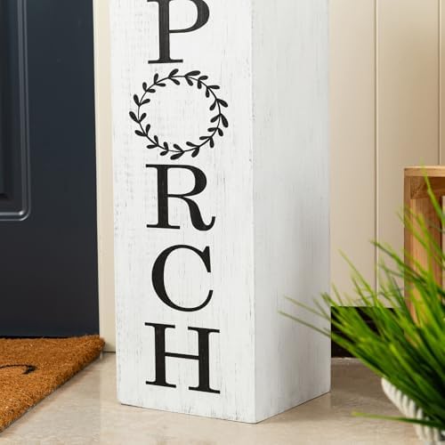Glitzhome Set of 2 Wooden Welcome Porch Sign, Natural Double Sided Box-shaped Porch Sign for Front Porch Decor, White, 24"H - Image 7