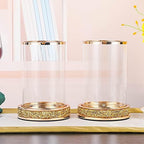 Pillar Candle Holders Set of 2,Hurricane Candle Holders,Candlesticks Holder With Glass Hurricane Lid,Metal Candle Holder For Coffee Dining Table, Wedding, Christmas, Home Decoration,Gold Candle Holder - Image 2
