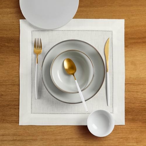 Solino Home 100% Pure Linen Placemats Ivory Hemstitch, 14 x 14 in, Set of 4 - Image 2