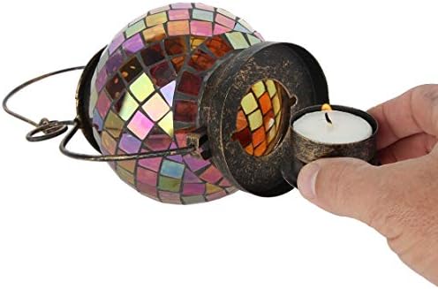 Lily's Home Decorative Candle Lanterns, Mosaic Glass and Wrought Iron Tea Light Candle Holder for Indoor or Outdoor Hanging Lantern. Candle NOT Included. Orange and Gold - Image 4