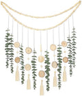 Artificial Eucalyptus Wall Decor with Wicker Ball Natural Boho Home Decorations Hanging Wooden Bead Garland for Large Bedroom Bathroom Living Room, 32 x 32 Inch by Cyitimo