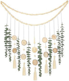 Artificial Eucalyptus Wall Decor with Wicker Ball Natural Boho Home Decorations Hanging Wooden Bead Garland for Large Bedroom Bathroom Living Room, 32 x 32 Inch by Cyitimo