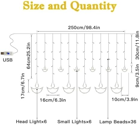 Diwali Decorations Items, Diwali Lights, 12 Warm White Diya Curtain Decoration Lights, Happy Diwali Decorations for Indoor Outdoor, Diyas for Decor (Diwali String Lights 1) - Image 5