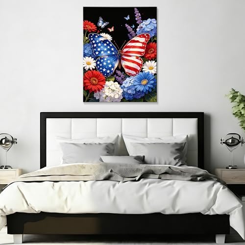 July 4th Patriotic Canvas Wall Art 4th of July USA Decorations American Flag and Butterfly Picture Wall Decor Independence Day Home Decor 24x36in - Image 5