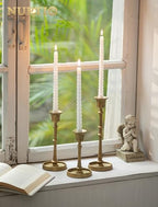 NUPTIO Cast Iron Taper Candle Holders, Set of 3 Antique Brass Candlesticks - Image 6