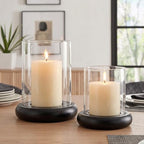 Set of 2 Black Hurricane Candle Holders with Wood Base - Image 6