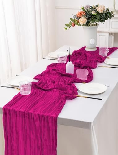 12Pack Hot Pink Cheesecloth Table Runners 10FT Gauze Table Runner - Image 6