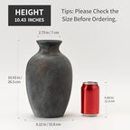 Large Ceramic Rustic Flower Vase, 10.43 Inch Tall Vintage Pottery Home Decor, Farmhouse Terracotta Vase for Living Room, Table, Shelf, Mantel Decoration, Farmhouse - Black Bronze - Image 5