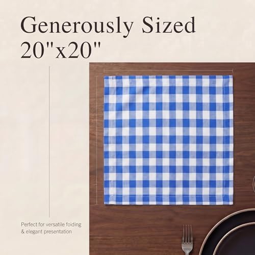 Urban Villa Cloth Napkins Cotton 20x20 (Set of 12) Blue Cheks - Image 6