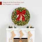 Best Choice Products 60in Pre-Lit Christmas Wreath w/Berries & Pinecones, Large Artificial Indoor/Outdoor Decor for Door, Mantel w/Red Bow, Plug-in - Image 5