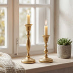 Gold Taper Candle Holders Set of 2 Cast Iron Vintage Christmas Candlestick by Novyxis
