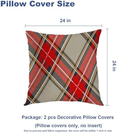 Batmerry Red Gray Modern Plaid Throw Pillow Covers, Black Rhombus Scottish Tartan Decorative Pillow Covers Digital Printing Blended for Couch Sofa Bed Invisible Zipper 24X24 in(Set of 2) - Image 5