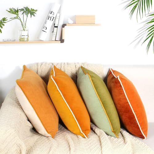 8-Colors Velvet Throw Pillow Covers 18x18 Inch Set of 4 Decorative Velour Pillowcases Modern Double-Colored Cushion Covers for Sofa Couch,Green/Yellow - Image 4