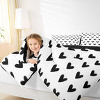 Love Comforter Set King White and Black Heart Pattern Bedding for Women Men Teens Valentine Day Gift Down Comforter Cartoon Love Heart Quilted Duvet Geometric Soft Warm Bedding Sets Bedroom Decor - Image 6