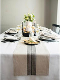 Solino Home 100% Linen Table Runner, 14 x 120 in, Black and Natural Striped by SolinoHome