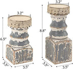 NIKKY HOME Rustic Wooden Pillar Candle Holders Set of 2, Shabby Chic Decor - Image 6