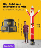 LookOurWay Air Dancers Inflatable Tube Man Attachment | 10ft Tall Set | Wacky Waving Christmas Inflatables Tube Guy | Blower Included | Outdoor Holiday decoration | Christmas Theme - Santa - Image 3