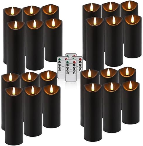 24 Pack Black Halloween Decoration Flickering Flameless Candles(D2.2 xH 5" 6" 7"), Battery Operated LED Pillar Candles with Remote Control and Timer,for Home Decor. by CAKETYCG