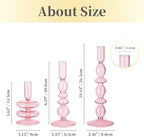 Hewory Valentines Pink Candle Holders Set, 3 PCS Glass Candlestick Holders - Image 6