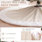 Skylety 48" Velvet Christmas Tree Skirt with Faux Fur Trim,Cream White - Image 3