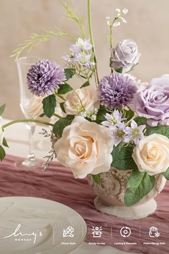Ling's moment Fake Flowers Box, Lavender & Cream Deluxe Combo - Image 3