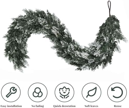 2 Pack 6Ft Flocked Christmas Garland, Snowy Cedar Garland - Image 3