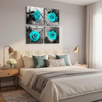 4-Piece Teal Rose Canvas Wall Art Decor 12x12in Framed Artwork for Bathroom - Image 5