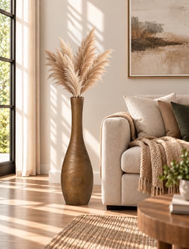 Hanobe 27.5" Tall Wooden Floor Vase for Pampas Grass, Brown Rustic Boho - Image 2