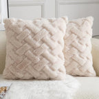 Yaertun Set of 2 Decorative Throw Pillow Covers Thick Plush Wool Throw Pillows Super Soft Luxury Faux Rabbit Fur Velvet Cushion Covers for Couch Sofa Bed Living Room 24x24 Inch Beige by YAERTUN