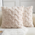 Yaertun Set of 2 Decorative Throw Pillow Covers Thick Plush Wool Throw Pillows Super Soft Luxury Faux Rabbit Fur Velvet Cushion Covers for Couch Sofa Bed Living Room 26x26 Inch Beige by YAERTUN