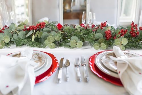 Lvydec Christmas 6Ft Pine Christmas Garland, Realistic Artificial Faux Greenery Garland with Berry and Eucalyptus Leaves Cypress Garland for Mantle Holiday Fireplace Winter Decor - Image 6