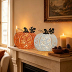 2 Pcs Fall Pumpkins Decor Lighted Metal Pumpkins for Autumn Decoration - Image 5