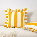 MONDAY MOOSE Decorative Throw Pillow Covers, Set of 2 Water-Resistant Striped Design with Ruffle Edge for Outdoor/Indoor Use, Pillow Inserts Not Included (18x18 inch, Golden Yellow/White) - Image 6