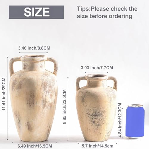 Ceramic Flower Vase, 11.41 Inch Tall Farmhouse Vase with Handles - Image 3